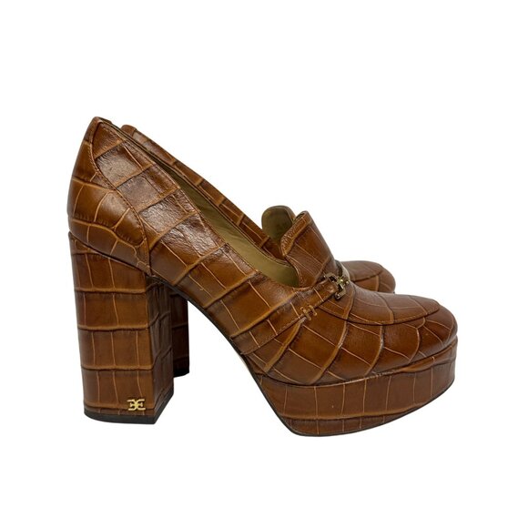 Sam Edelman Aurelie Women's Platform Loafers Brown Leather Crocodile Chunky 6.5 - Picture 1 of 12